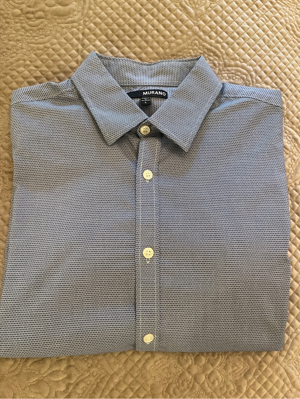 Murano Men's Blue with Waffle-Check Button-Down Shirt